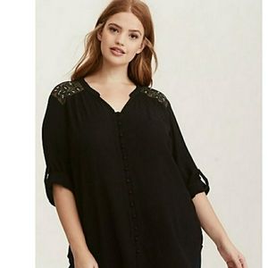 Torrid Embroidered Lace Button Front Blouse